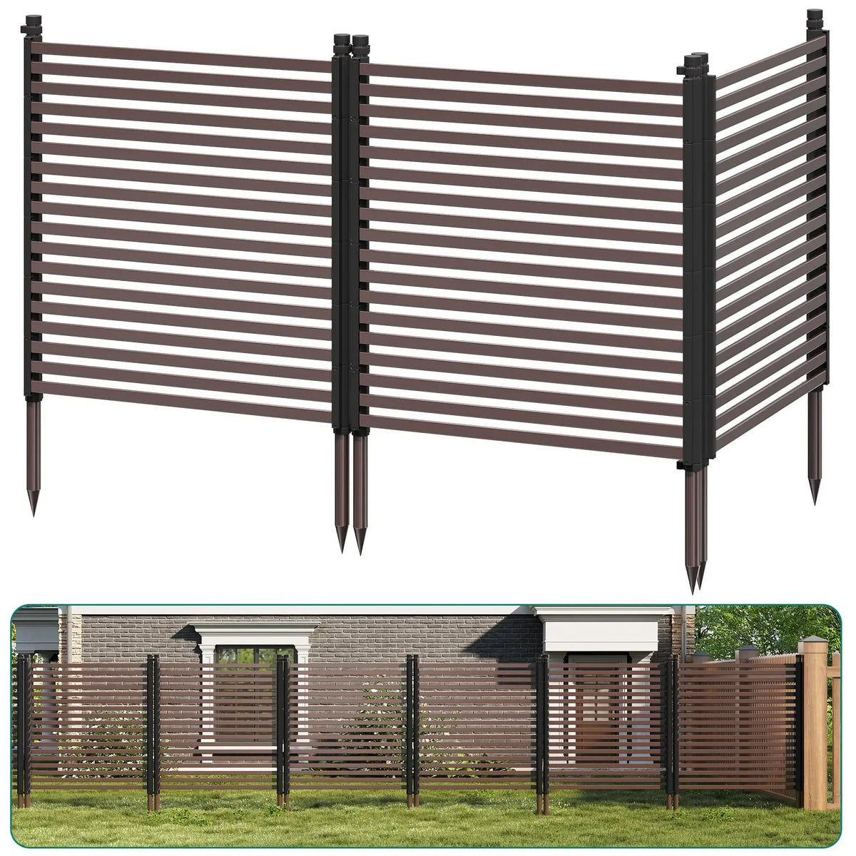 No-Dig Ground Stake Garden Privacy Fence Rustproof Metal Aluminum Slats Windproof Airflow Design Flexible Multi-Purpose for Dog Barrier Pool Patio Divider Backyard Terrace