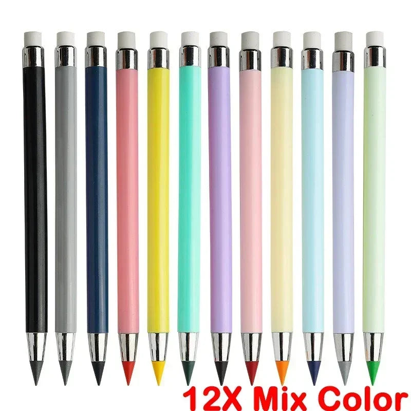 12Pcs Eternal Inkless Colored Pencils Set Never Need Sharpening 12 Vibrant Colors Reusable for Sketching Drawing School Supplies