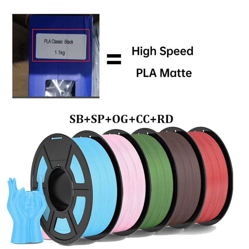 JAYO High Speed Matte PLA 5Rolls 3D Printer Filaments 1.75mm Mixed Color no Bubble Free FDM 3D Printer Material for 3D Printing