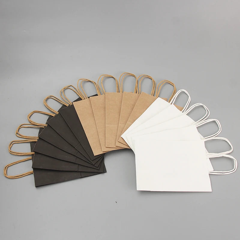 Bulk Kraft Paper Bags with Handles – Brown/White/Black, Strong Textured Handles for Retail, Grocery, Boutique, Supermarket