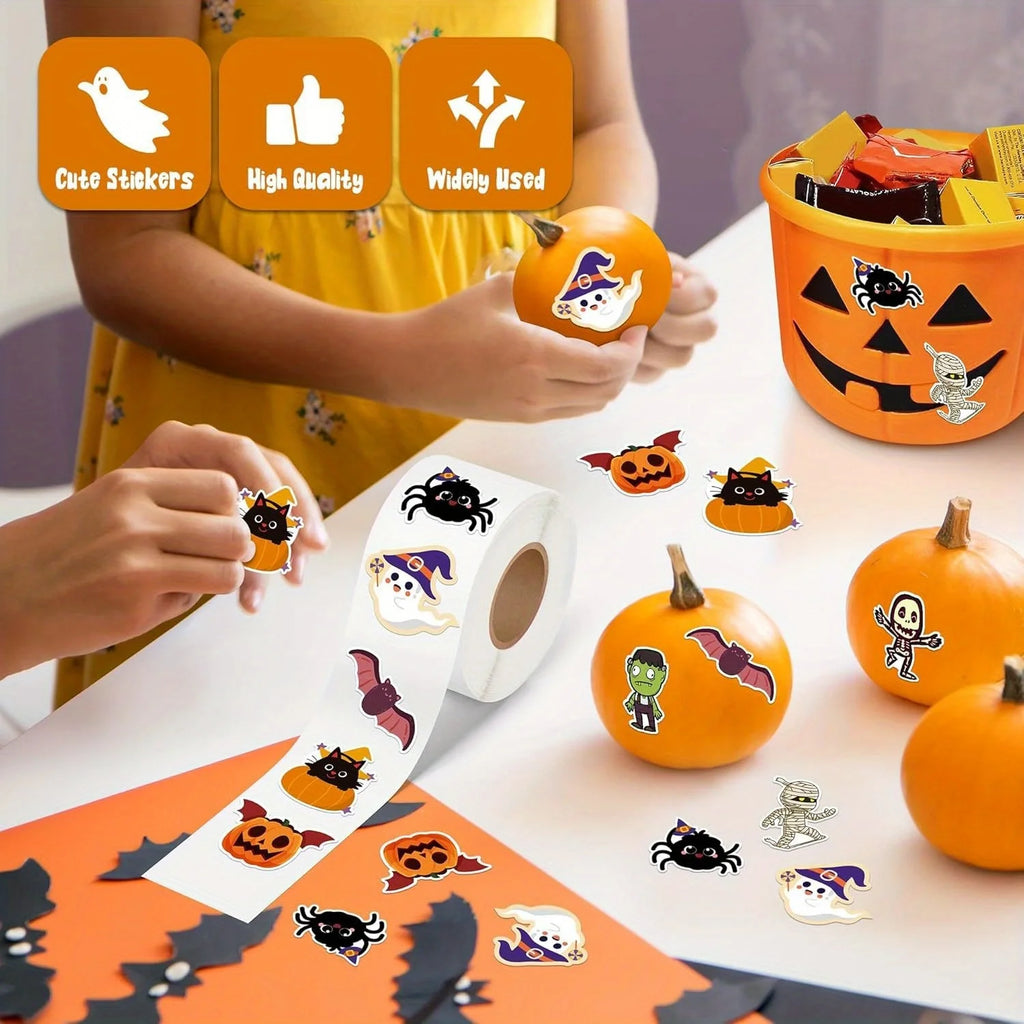 Cute Halloween Pumpkin Stickers Self Adhesive Label Sticker Roll Party Decorations Accessories for Kids Adults Home Decor