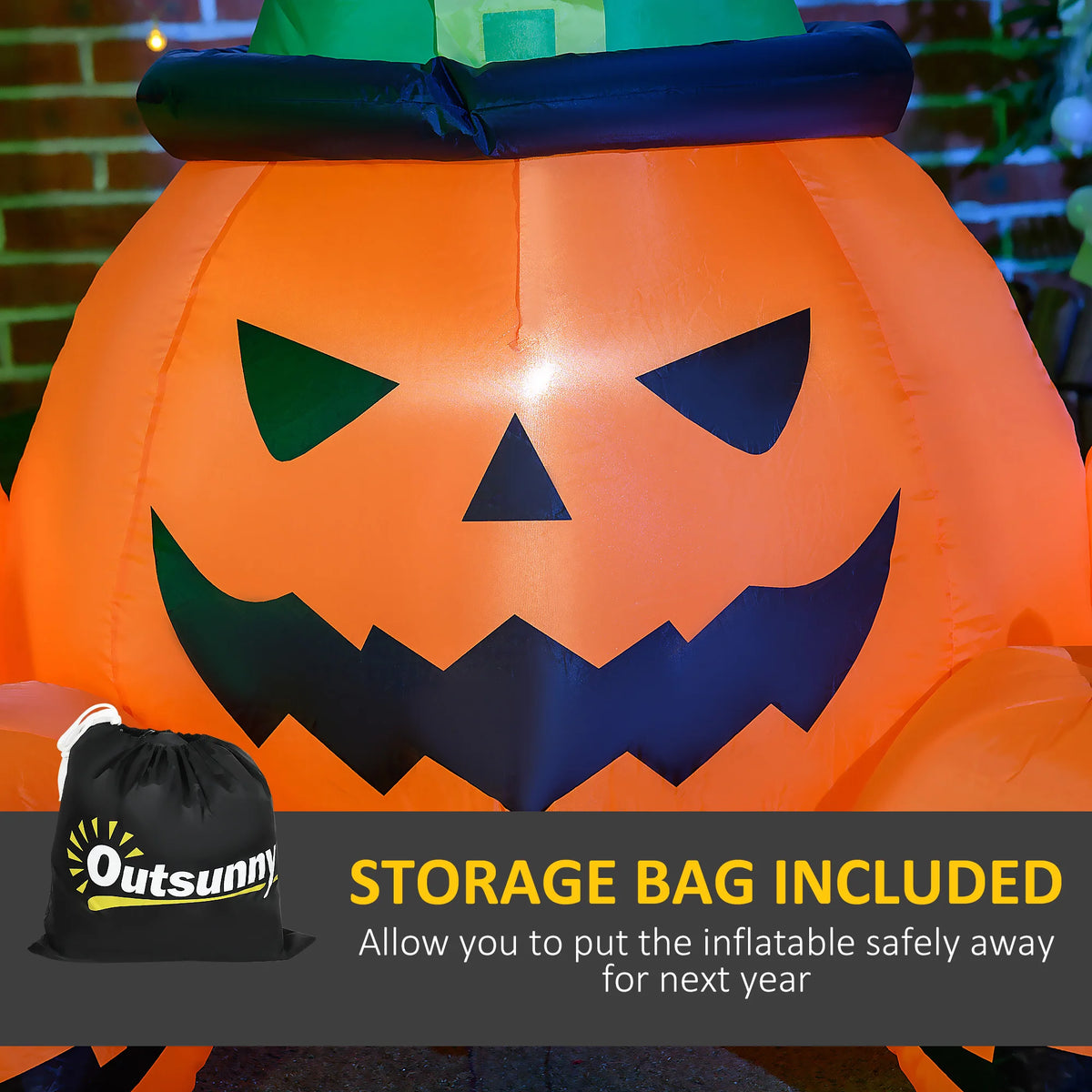 Outsunny 6' Inflatable Halloween Large Pumpkin in Hat w/ Four Small Pumpkin LED