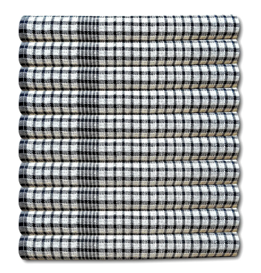 A & B TRADERS Wonderdry Tea Towels Kitchen Pack Of 10, Cotton Absorbent Long Lasting Catering Bar Towel (Black)