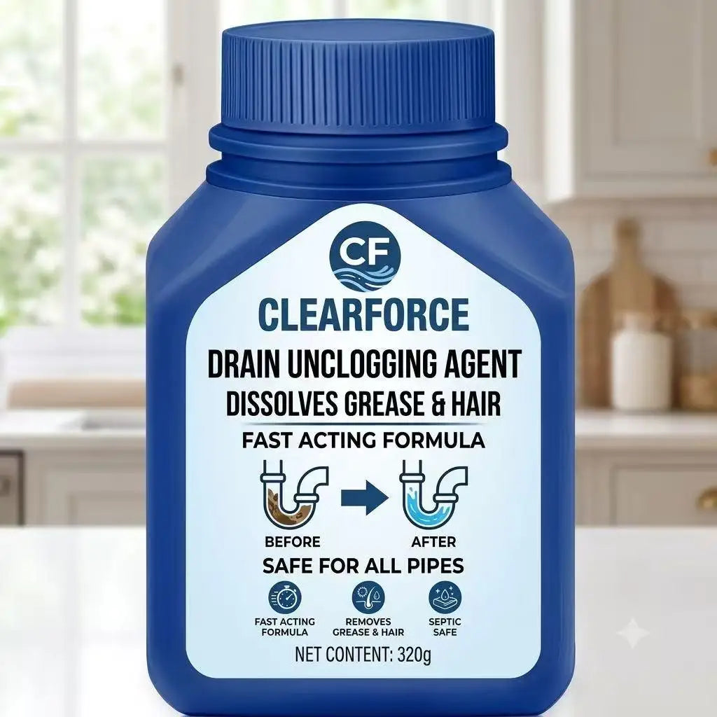 ClearForce Powerful Drain Unclogger Powder, Dissolves Hair & Grease Instantly, Safe for All Pipes (320g)