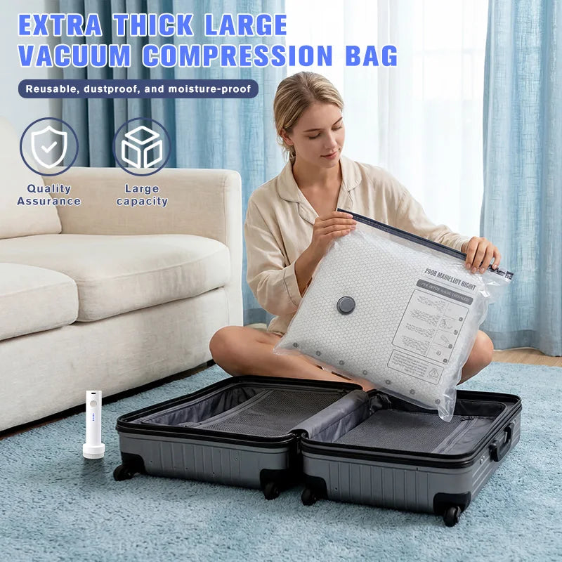 6/9/15pcs Vacuum Storage Bags, Comes with a Rechargeable Electric Pump for Travel. Low Noise, Portable and lightweight, Perfect for Trips. Compresses Clothes to Save Space, Ideal for Organizing Suitcases and Wardrobes.