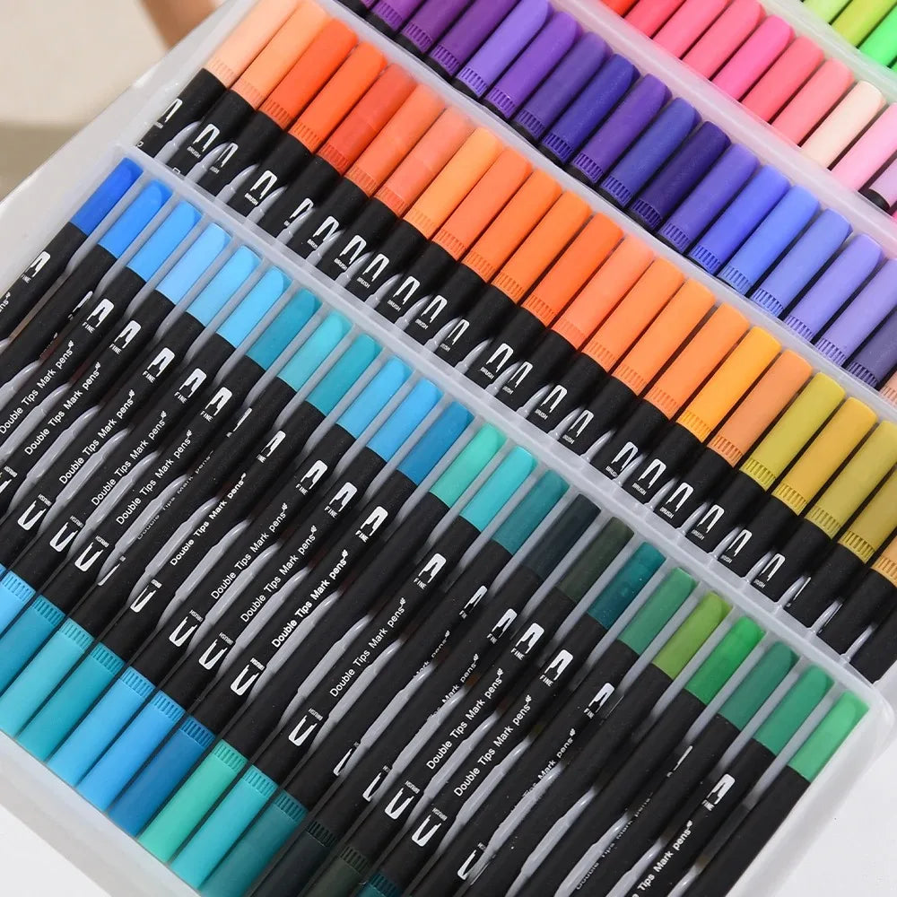168 Colors Dual Tip Brush Markers Set Black Barrel Watercolour Pens for Adult Colouring Drawing Sketching Calligraphy Art Supplies with Carry Case
