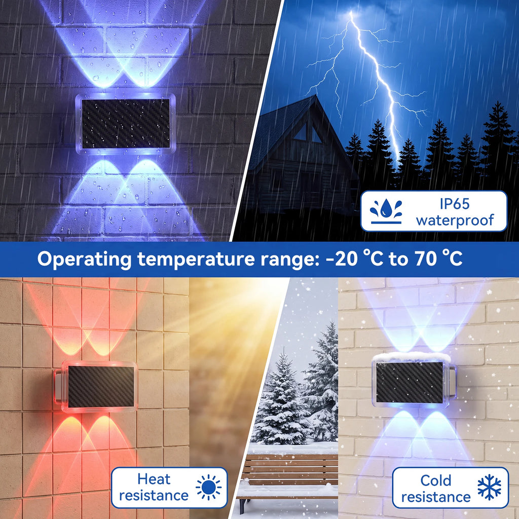2/4er-Set RGB LED Solar Lights Fence Lights Wall Lights IP65 Waterproof Outdoor Wall Lights Lamp Top And Bottom Lights Always On For 12 Hours