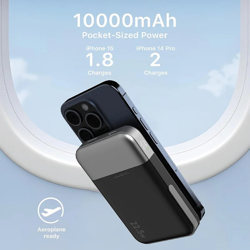 JUOVI 22.5W 10000mAh Magnetic Power Bank Portable Charger with Stand Wireless Battery Pack with LED Display USB-C In/Out Battery Bank for IPhone 18/17/16/15/14/13 Samsung S26/S25/S24/S23