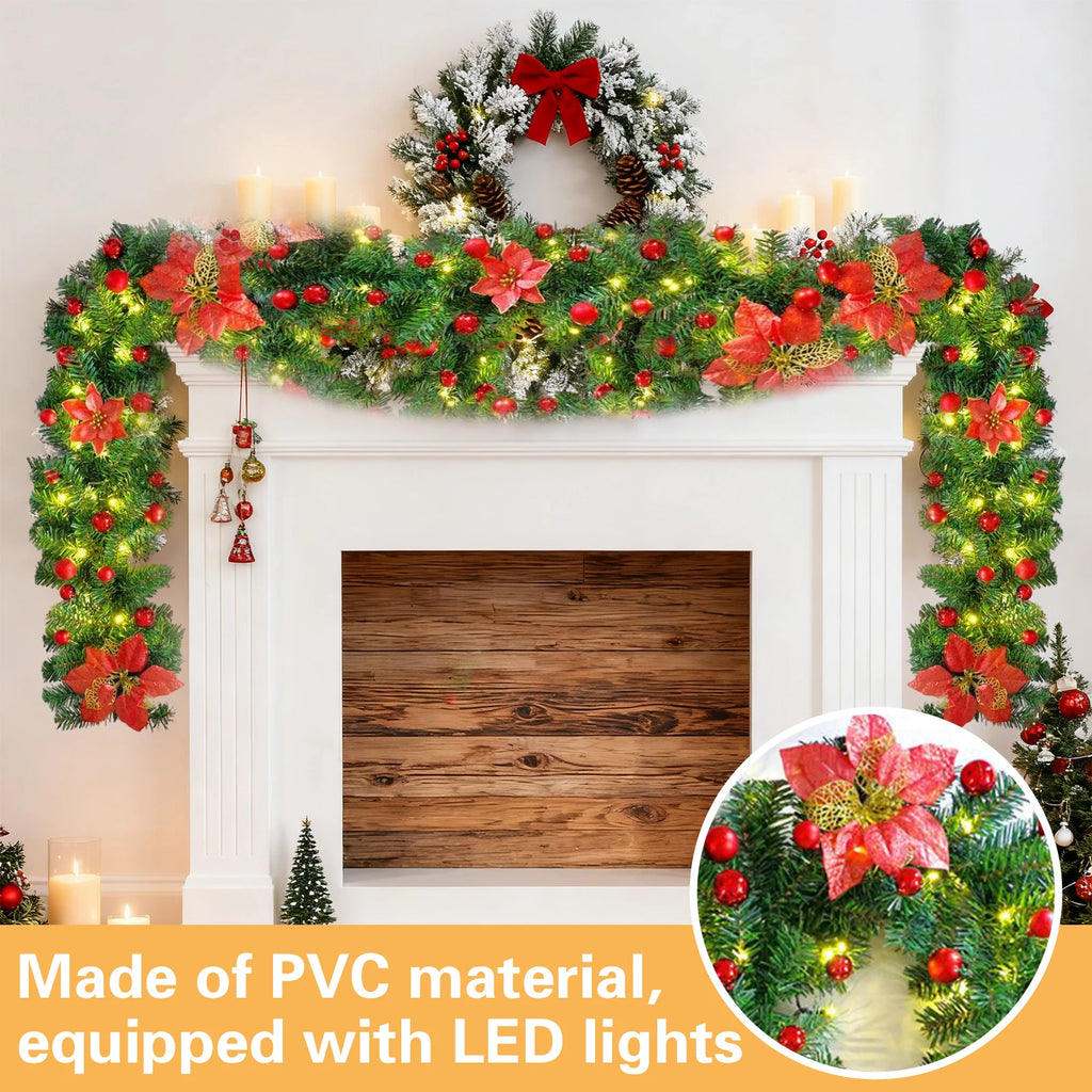 2.7M Christmas LED Rattan Garland Decorative For Staircase Fireplace Christmas Decoration Xmas Tree Rattan Banner Home Pendant