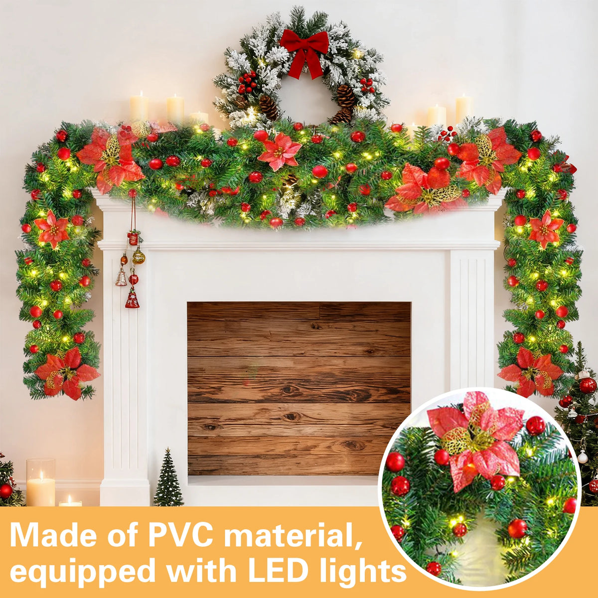 2.7M Christmas LED Rattan Garland Decorative For Staircase Fireplace Christmas Decoration Xmas Tree Rattan Banner Home Pendant