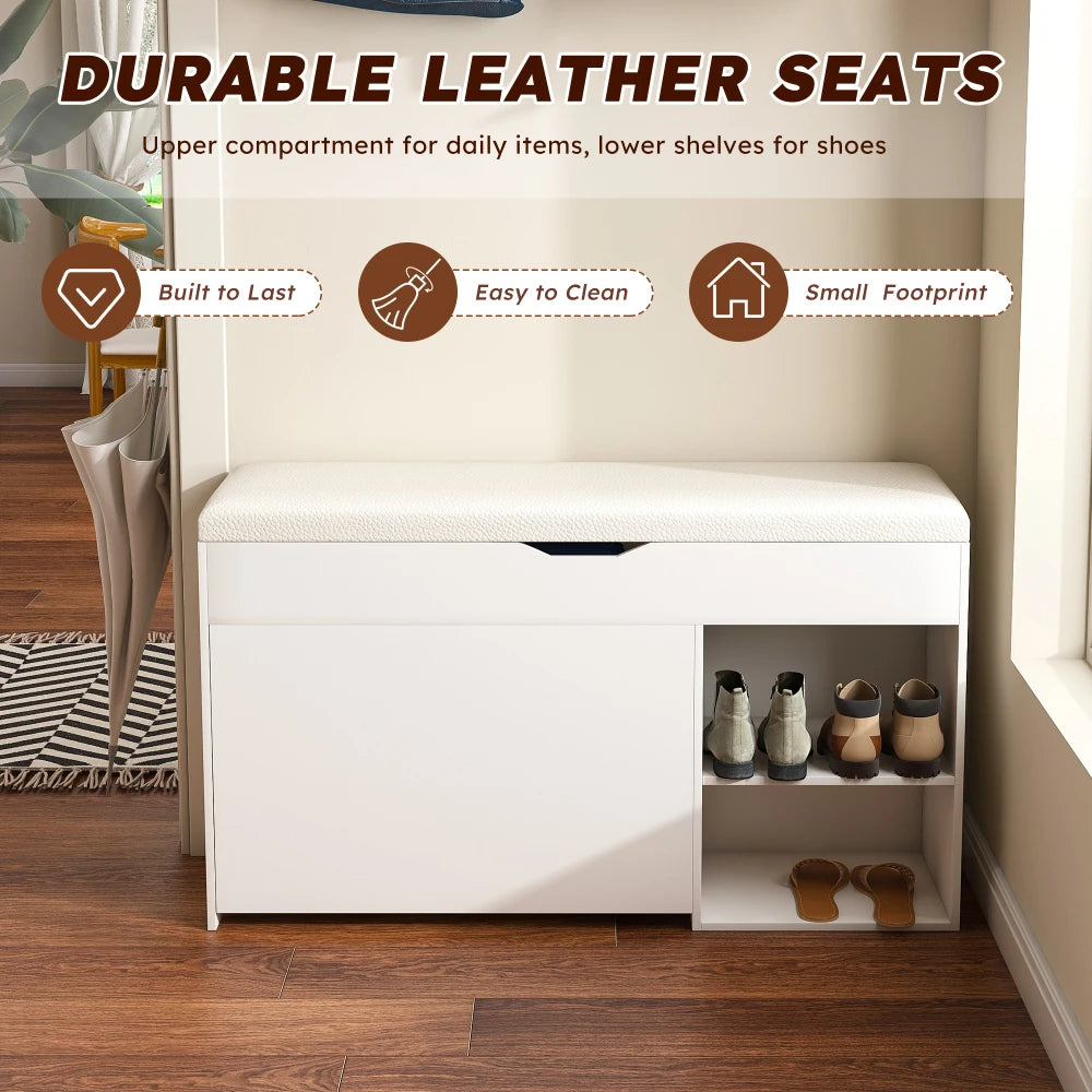 HOMEMAX Entryway Storage Bench Stool, Lift‑Top Compartment & Rotating Shoe Rack, Soft Cushion, Waterproof Scratch‑Resistant MDF, Max 400lbs Hall Bench for Home Hallway