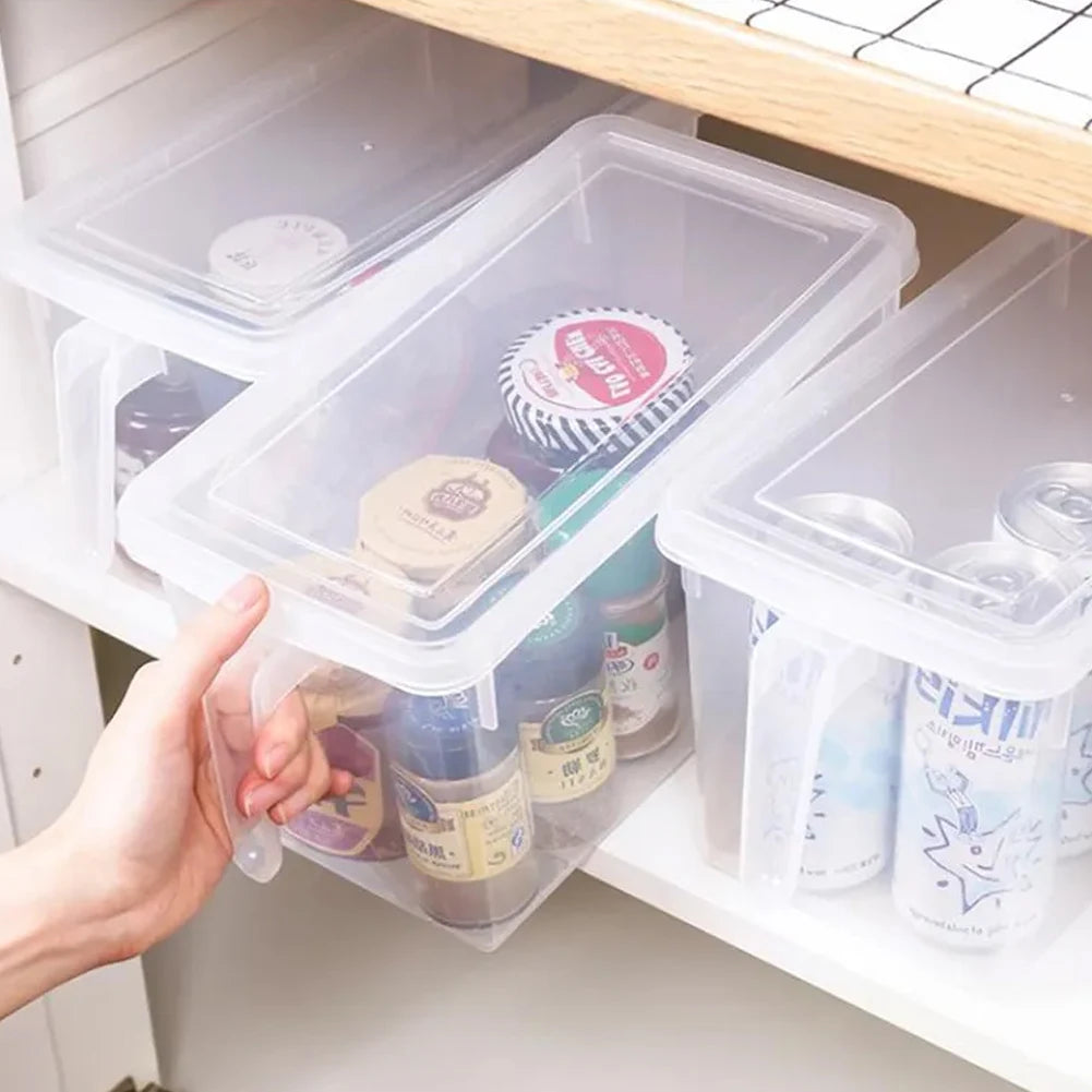 Haodirect 4Pcs Clear Refrigerator Food Storage Container for Fridge Pantry Freezer, Fruits Vegetables Cereal Storage