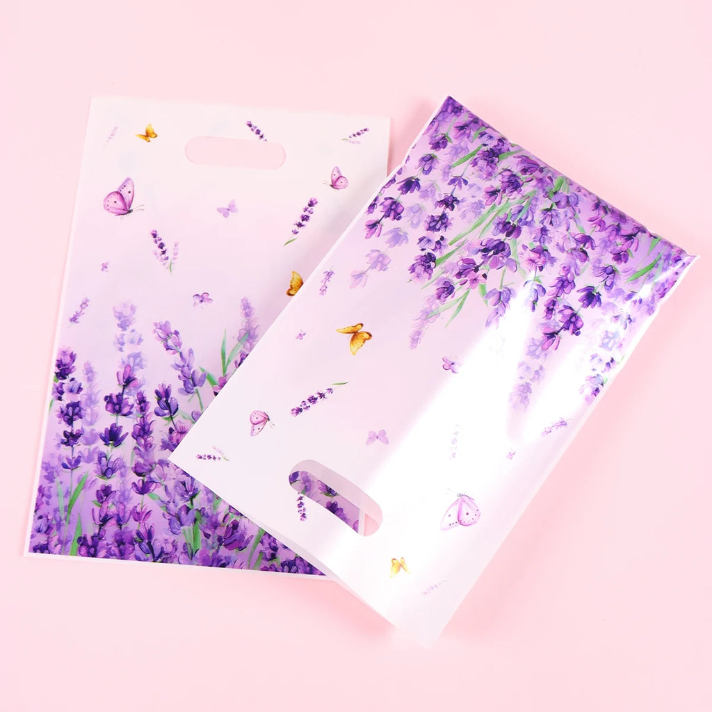 10/20/50Pcs Lavender Gift Bags Plastic Gift Tote Bags Spring Birthday Party Decoration Wedding Party Supplies for Gift Wrapping