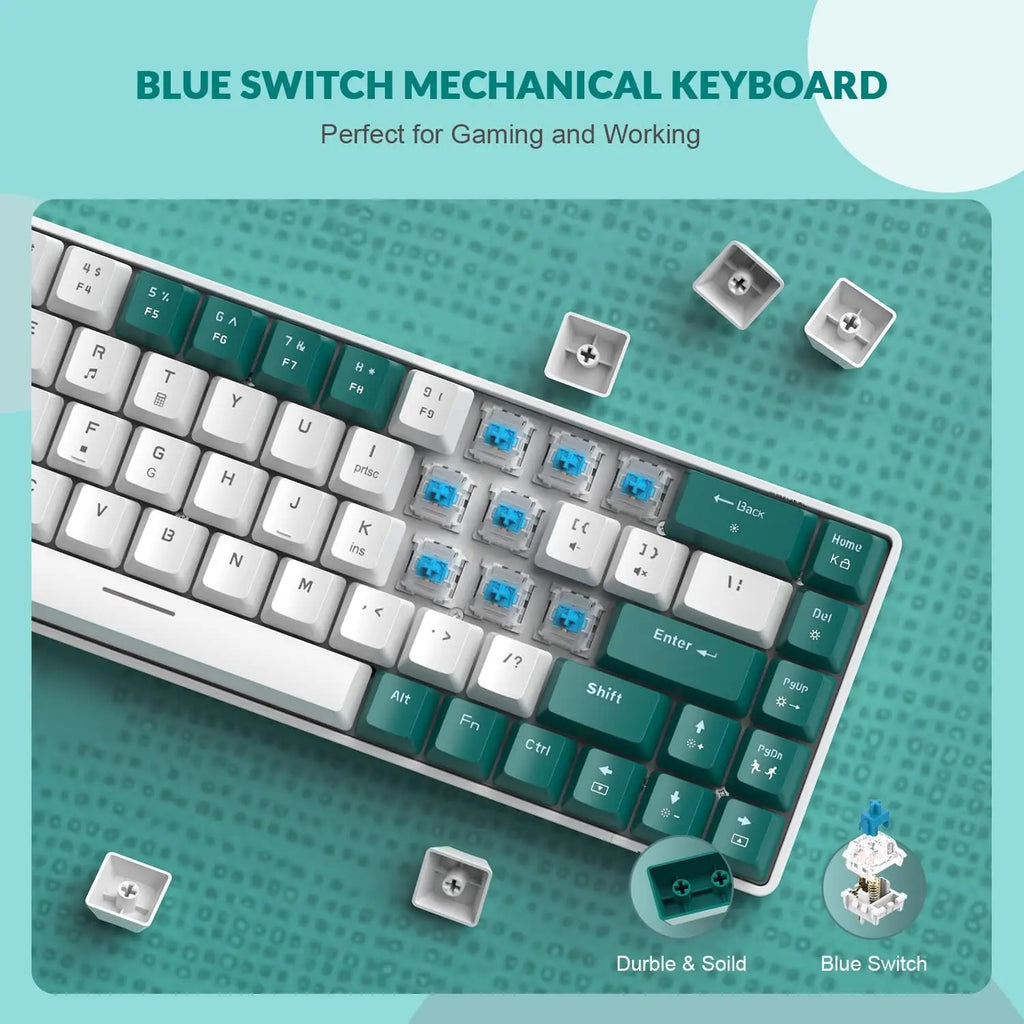 YINDIAO T8 60% RGB Gaming Keyboard and Mouse Combos+Coiled USB C Cable,Wired Mechanical Keyboard,68 Keys TKL Compact Mini Layout,Honeycomb RGB Gaming Mouse,Up to 6400DPI,for PC MAC PS5 Xbox,Green