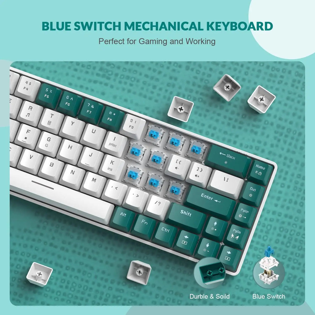 YINDIAO T8 60% RGB Gaming Keyboard and Mouse Combos+Coiled USB C Cable,Wired Mechanical Keyboard,68 Keys TKL Compact Mini Layout,Honeycomb RGB Gaming Mouse,Up to 6400DPI,for PC MAC PS5 Xbox,Green