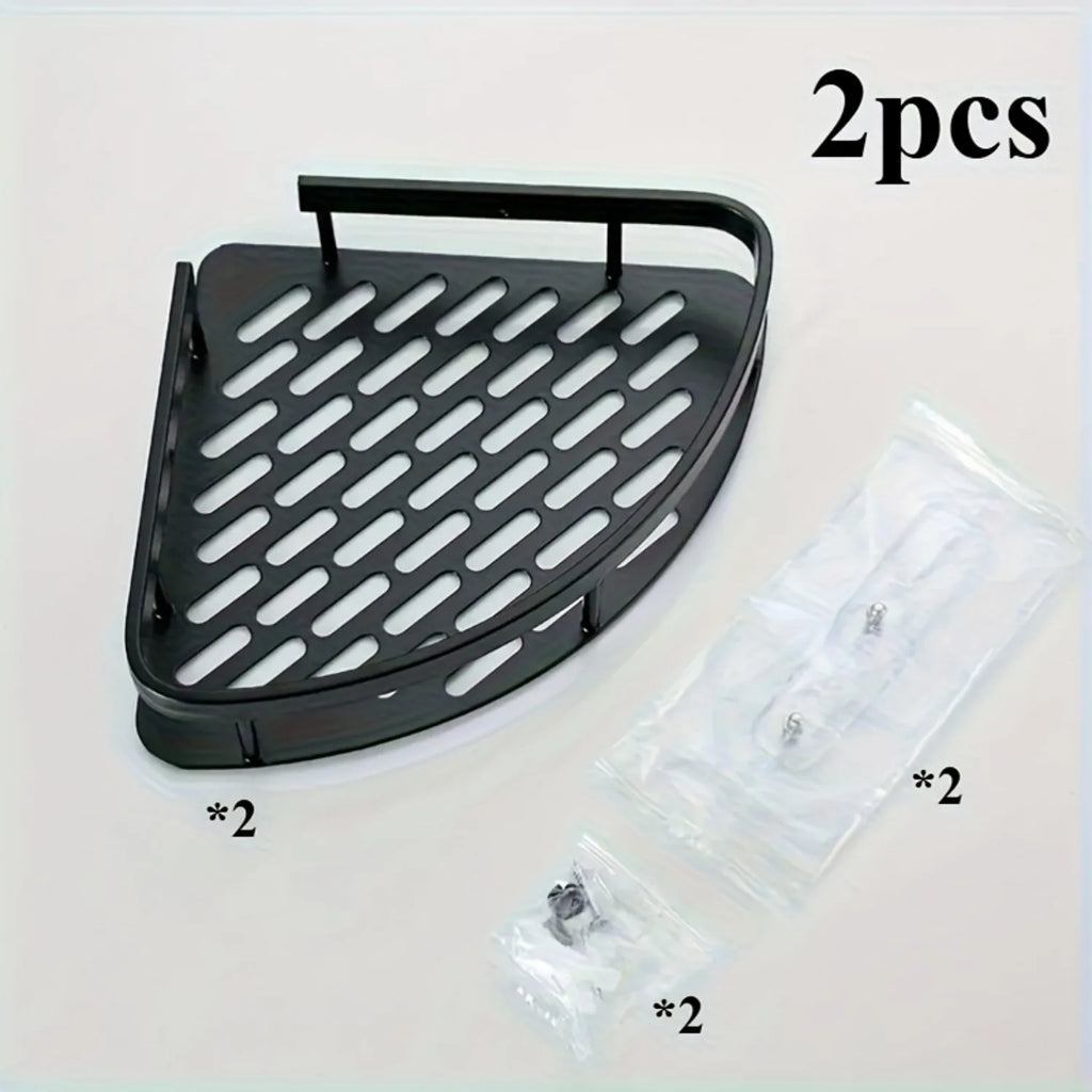 2Pcs Aluminum Corner Shower Storage Shelves No-drill Wall-mounted Bathroom Storage Box Triangular Suitable for Shower Rack