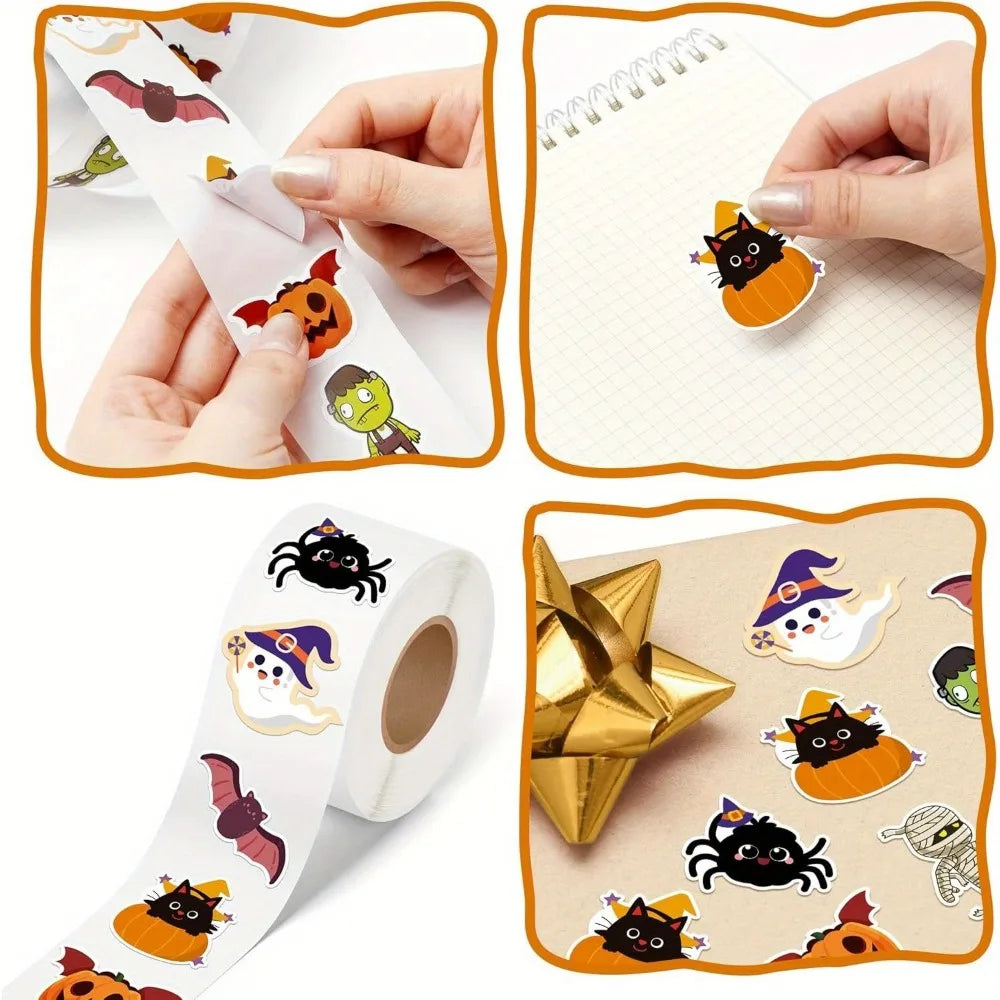 Cute Halloween Pumpkin Stickers Self Adhesive Label Sticker Roll Party Decorations Accessories for Kids Adults Home Decor