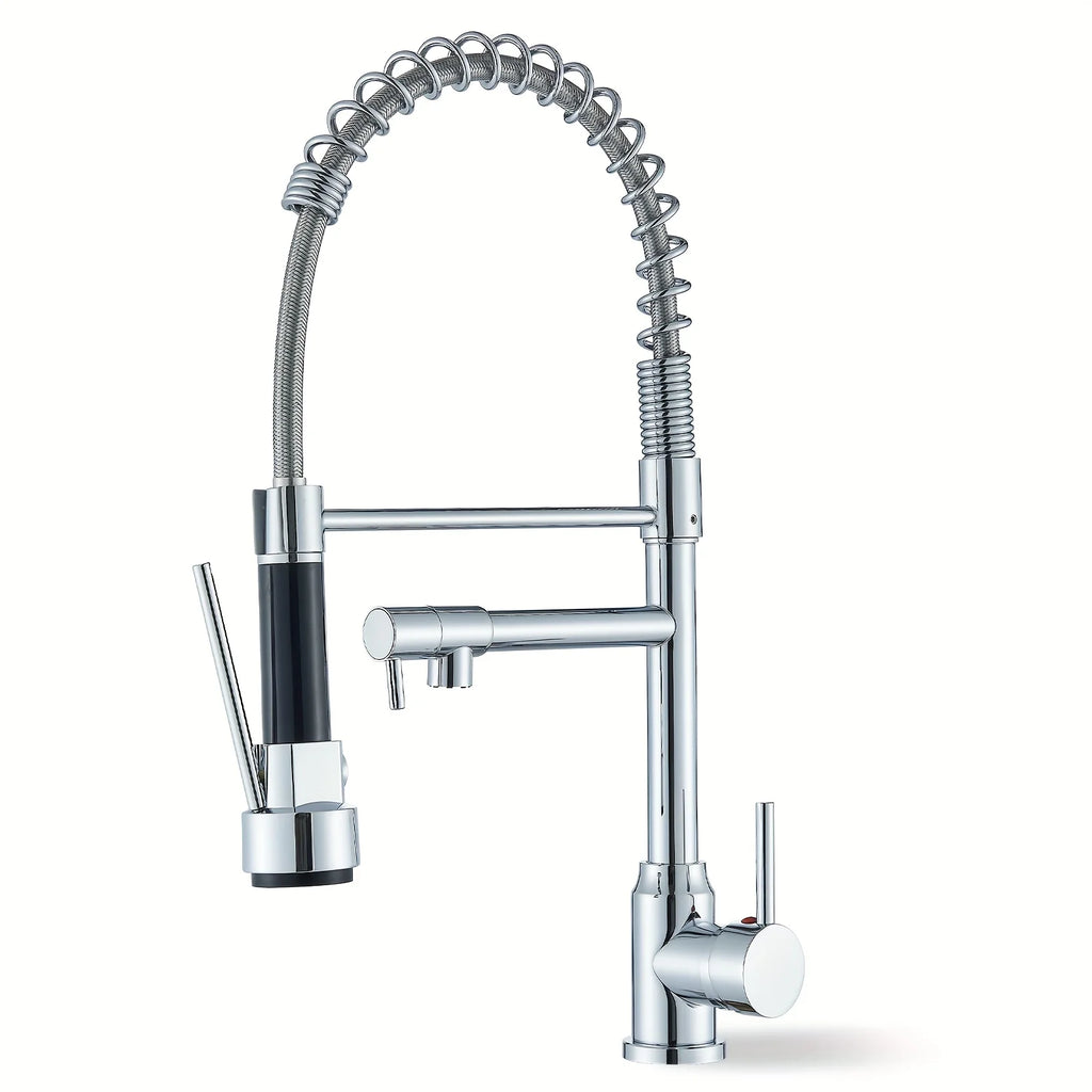 Premium Silver Kitchen Tap – Worktop-mounted Mixer Tap with 360-degree Rotating Spout – Hot and Cold Water Tap for Kitchen Sinks