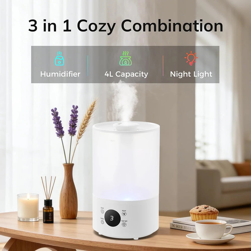 4L Large Capacity Air Humidifier with Remote Control Timer 300ml/h Plant Mist Aroma Diffuser for Home Office, Top Fill Humidifier