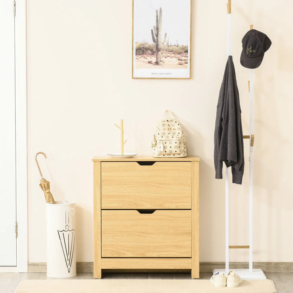 HOMCOM Shoe Storage Cabinet 4 Shelves 2 Drawers Tabletop Modern Unit
