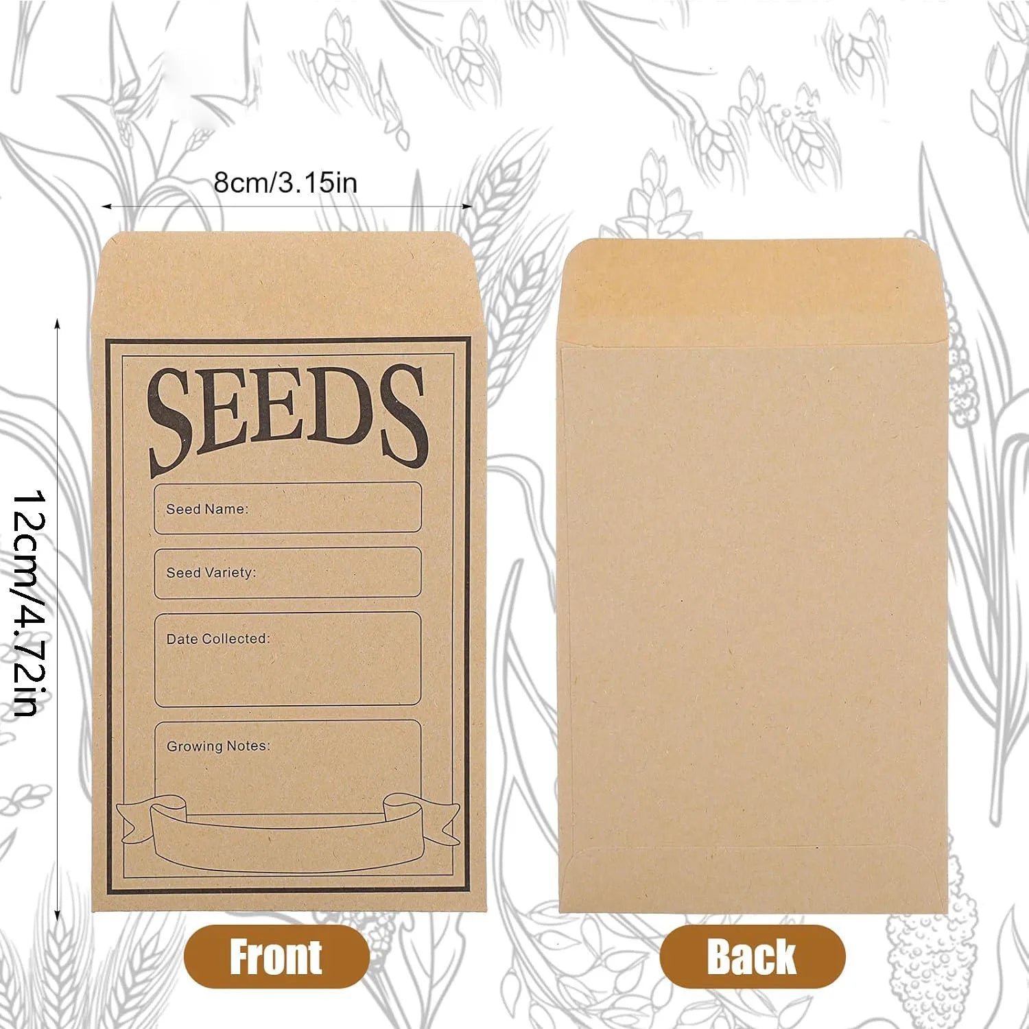 50/100/150 Pcs Seed Envelopes Resealable Seed Packets 3.15 X 4.72 Inch Secure Tiny Seal Saving Envelopes (Brown) For Gardening