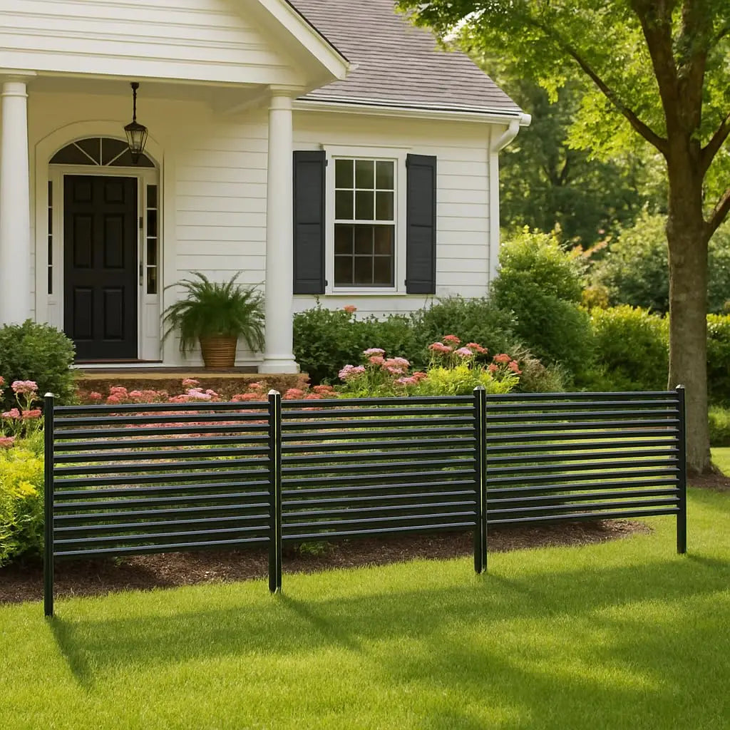 No-Dig Ground Stake Garden Privacy Fence Rustproof Metal Aluminum Slats Windproof Airflow Design Flexible Multi-Purpose for Dog Barrier Pool Patio Divider Backyard Terrace