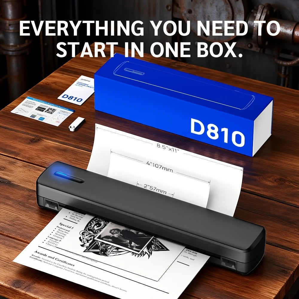 8-inch Wireless Portable Thermal Mini Printer Compatible With Phone And PC. Support US Letter&A4, Small Mobile Travel Printer For Home, Travel, Outdoor Use, And Tattoo Creation(with 20pcs Thermal )，Thermal paper can be purc