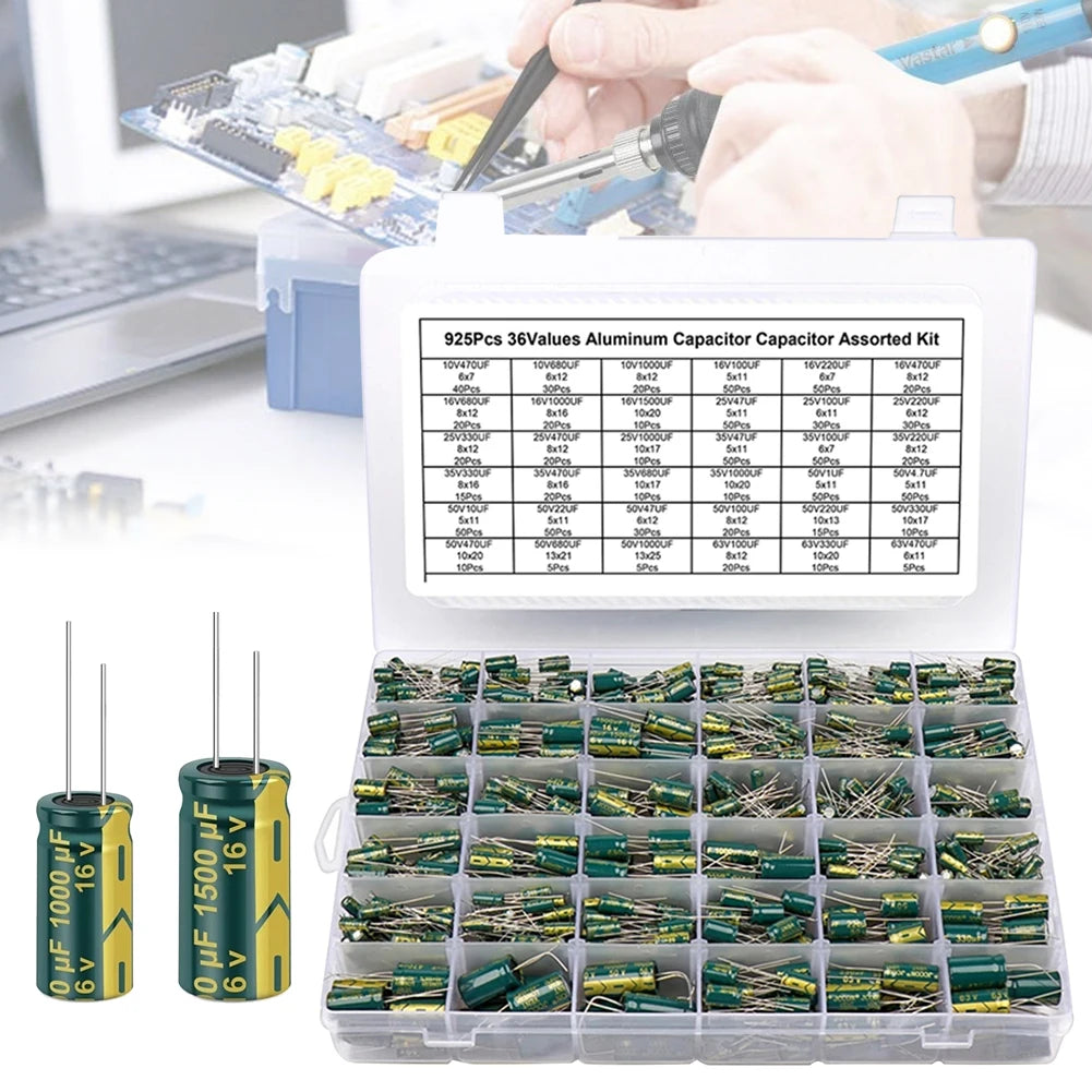 15/24/36 Values 225/460/925Pcs Aluminum Electrolytic Capacitors Aluminum Electrolytic Capacitors Assortment Kit for DIY Projects