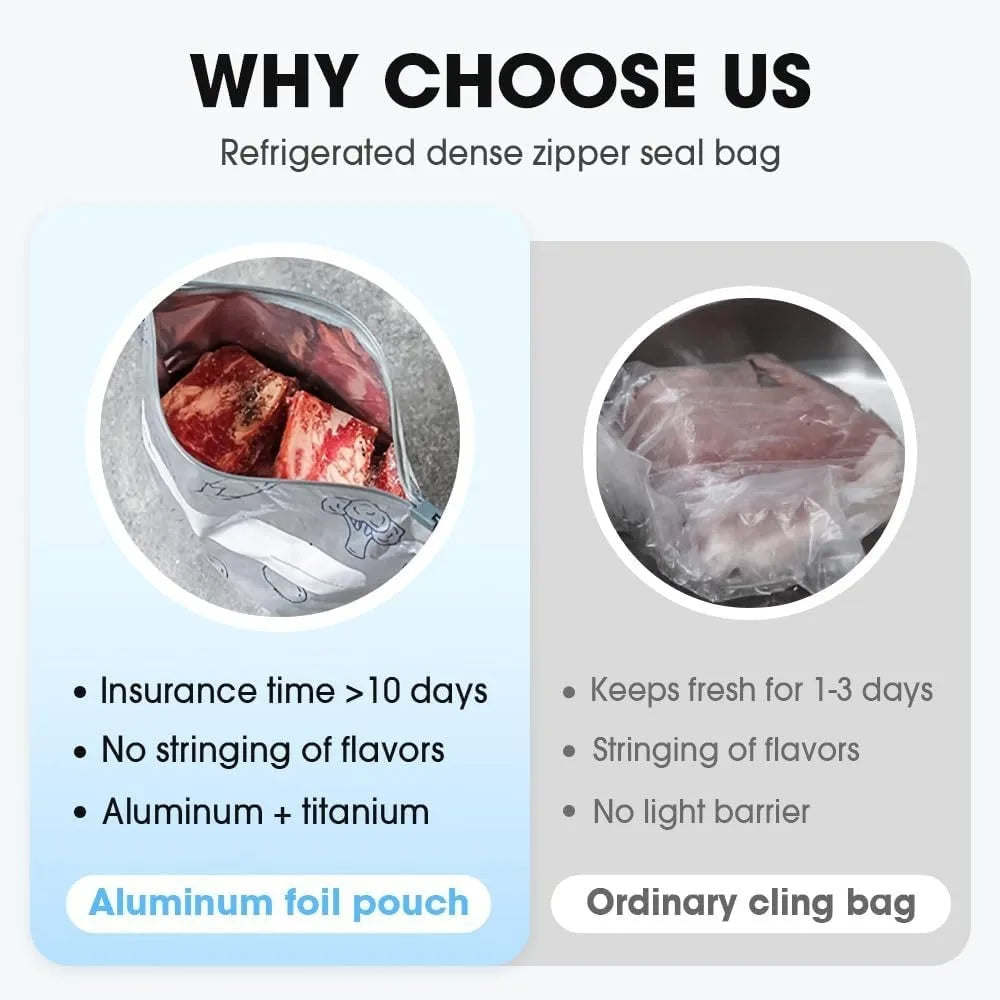 Reusable Aluminum Foil Freezer Bags Leakproof Stand Up Ziplock for Seafood Meat Vegetables Long Term Fresh Storage