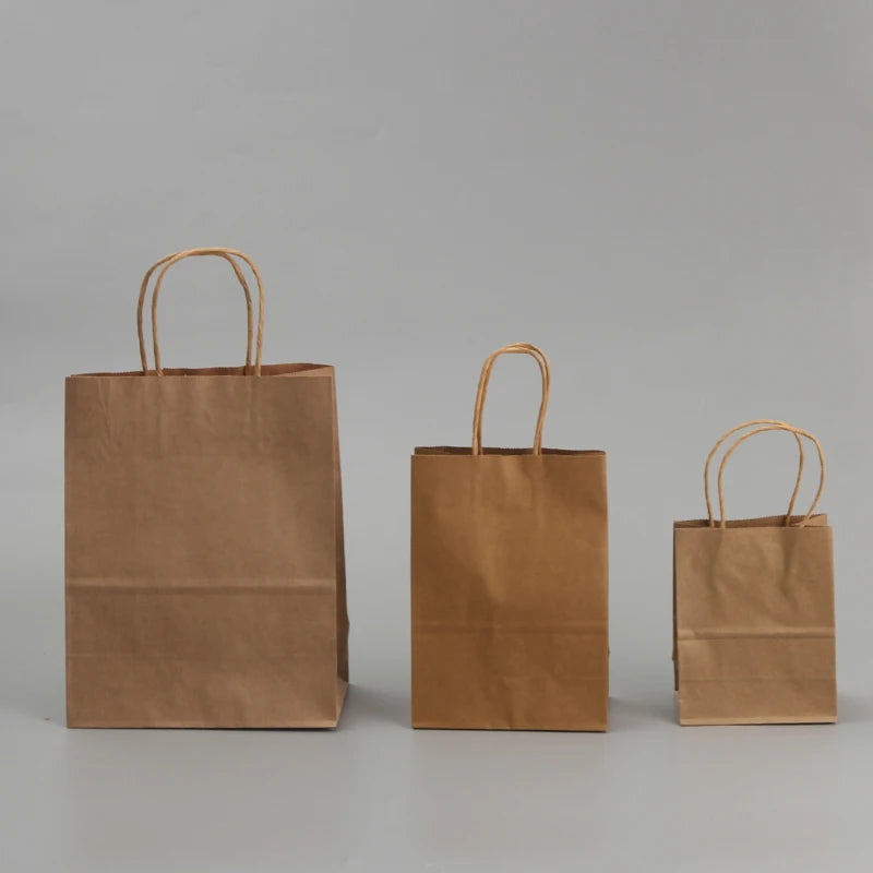 Bulk Kraft Paper Bags with Handles – Brown/White/Black, Strong Textured Handles for Retail, Grocery, Boutique, Supermarket