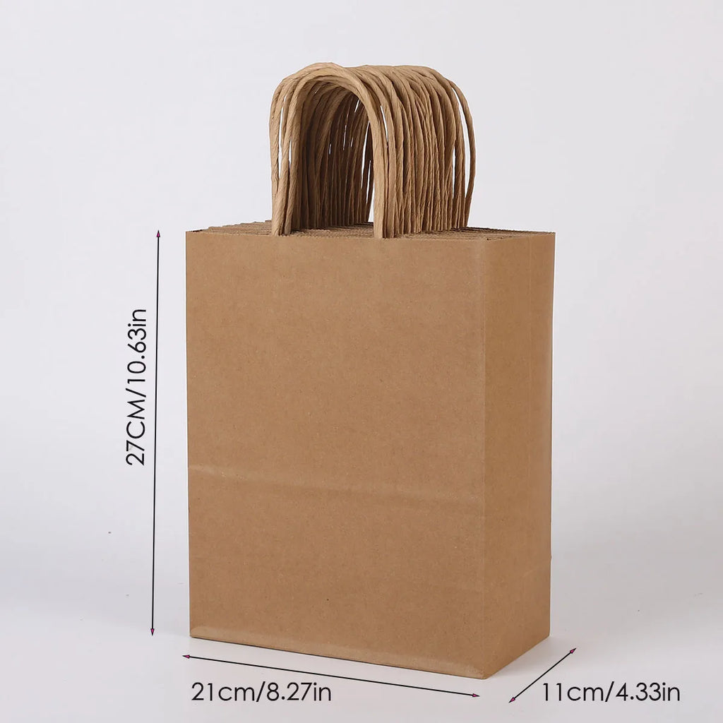 10pcs/lot Kraft Paper Bag with Handles Gift Packing Bags for Store Clothes Wedding Christmas Supplies Handbags Kit
