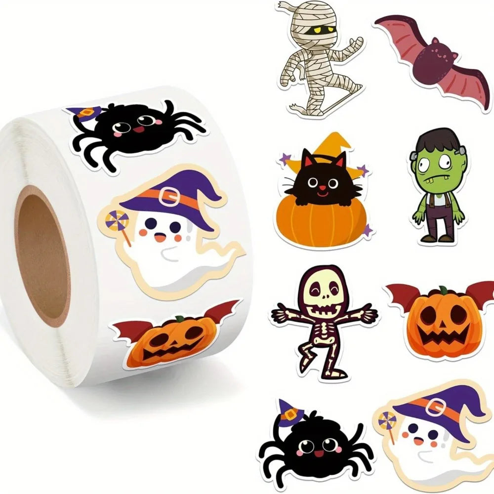 Cute Halloween Pumpkin Stickers Self Adhesive Label Sticker Roll Party Decorations Accessories for Kids Adults Home Decor