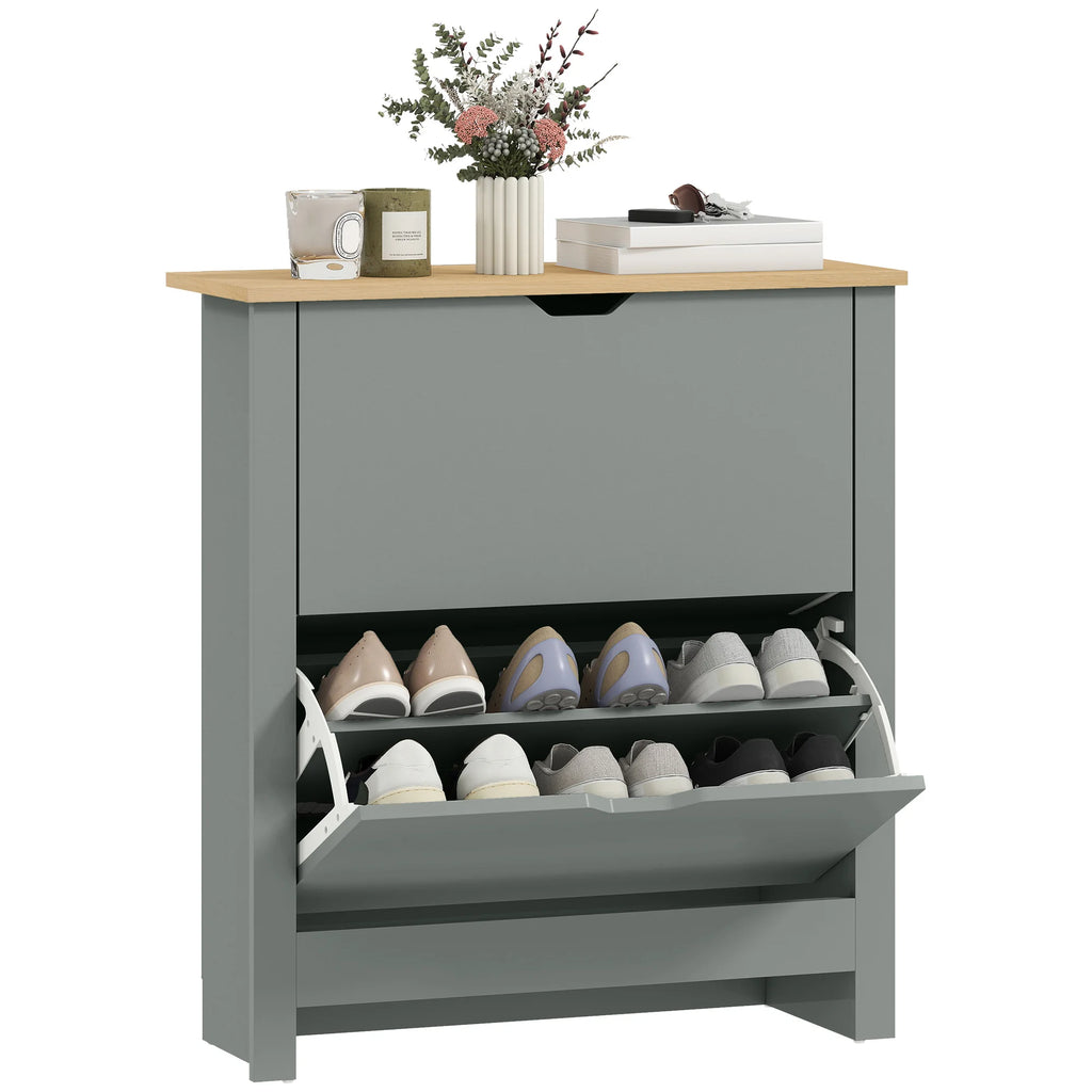 HOMCOM Shoe Storage Cabinet 4 Shelves 2 Drawers Tabletop Modern Unit