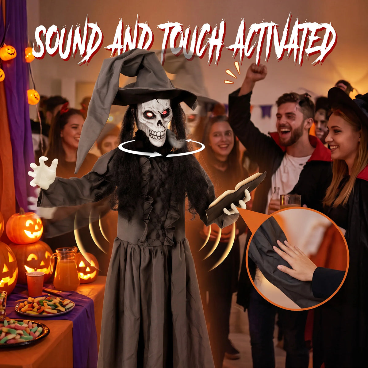 HOMCOM 180cm Life Size Animated Witch Halloween Decoration Outdoor Indoor