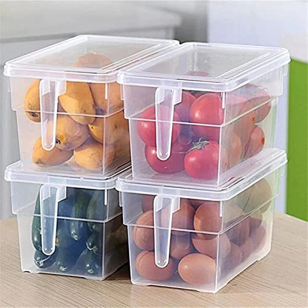 Haodirect 4Pcs Clear Refrigerator Food Storage Container for Fridge Pantry Freezer, Fruits Vegetables Cereal Storage