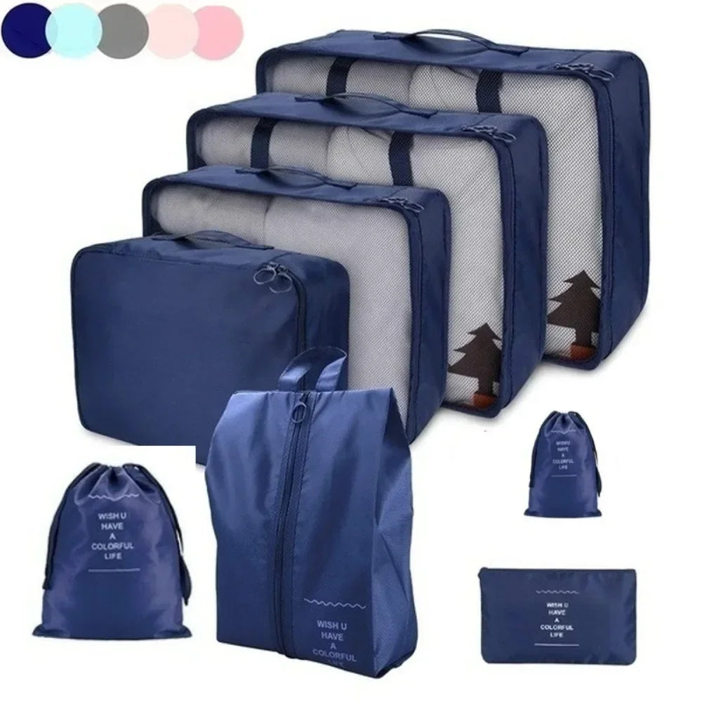 8 Pcs/Set Travel Waterproof Suitcase Luggage Organizer Clothing & Daily Necessities Storage Bag Compressible Packaging