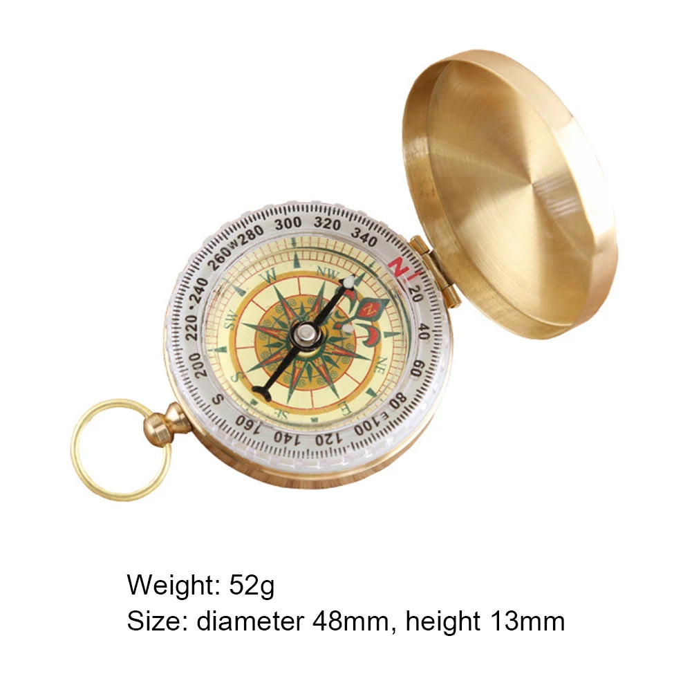 Outdoor Compass Pure Copper Multifunctional Mountaineering Camping Hiking Mini Luminous Retro Flip Compasses Outdoor Tool