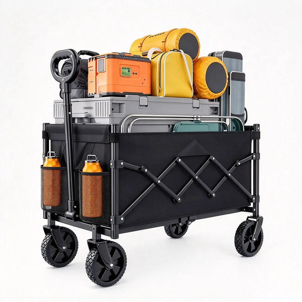 Heavy Duty Collapsible Folding Wagon, Portable Outdoor Camping Cart, Utility Trolley for Picnic Beach Garden Shopping Grocery Transport