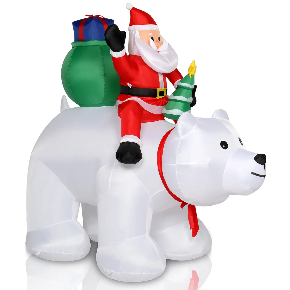 Santa Claus Christmas Decoration, 6ft Light Up Inflatable Santa Rides Polar Bear with 7 LED Lights, Outdoor Garden Christmas Decoration, 180cm
