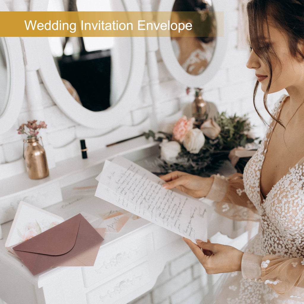 50Pcs Mini Envelopes V Flap Small Business Card Envelopes with Gold Ink Pen for Greeting Cards Wedding Invitations Party Gifts