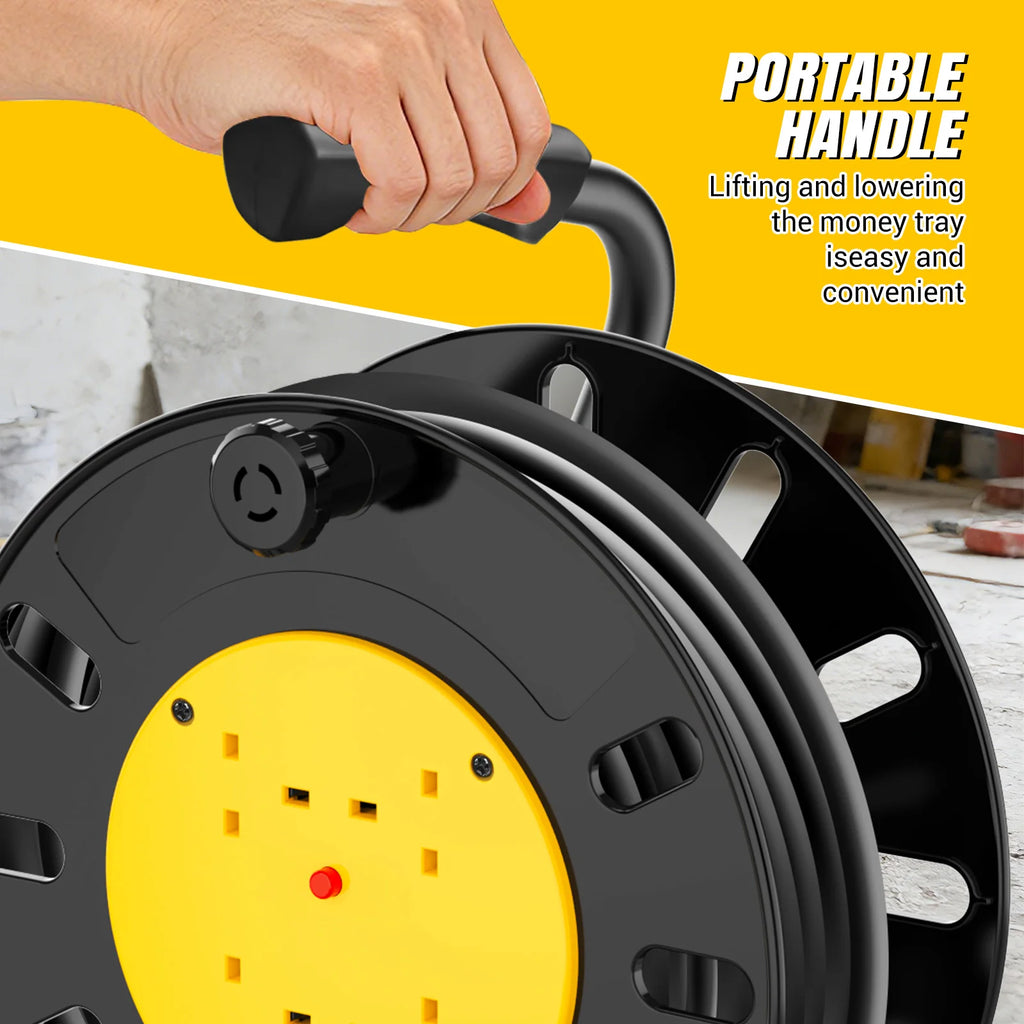 3000W Extension Lead Cable Reel,10m/15m/25m/50m 4 Socket Cord Reel UK Plug Socket with Thermal Cut-Out Protection, Outdoor for Garden