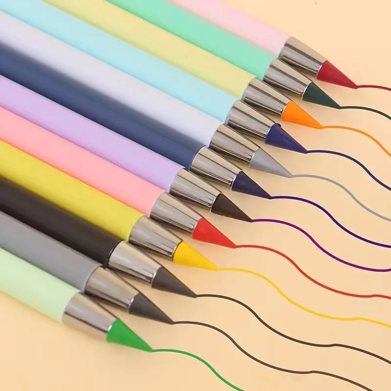 12Pcs Eternal Inkless Colored Pencils Set Never Need Sharpening 12 Vibrant Colors Reusable for Sketching Drawing School Supplies