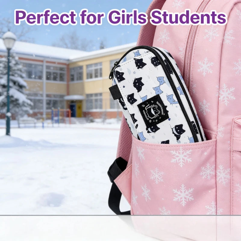 Large Capacity Pencil Case 3-Layer, Cute Snow Cat Design for School & Office, Student Stationery Tidy & Adorable Organizer