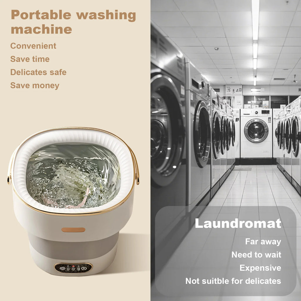 Portable Foldable Mini Washing Machine 13L Capacity Built-in Spin Dryer 3 Cleaning Modes Space-Saving for Underwear Baby Clothes Lightweight Garments Apartment Dorm Travel