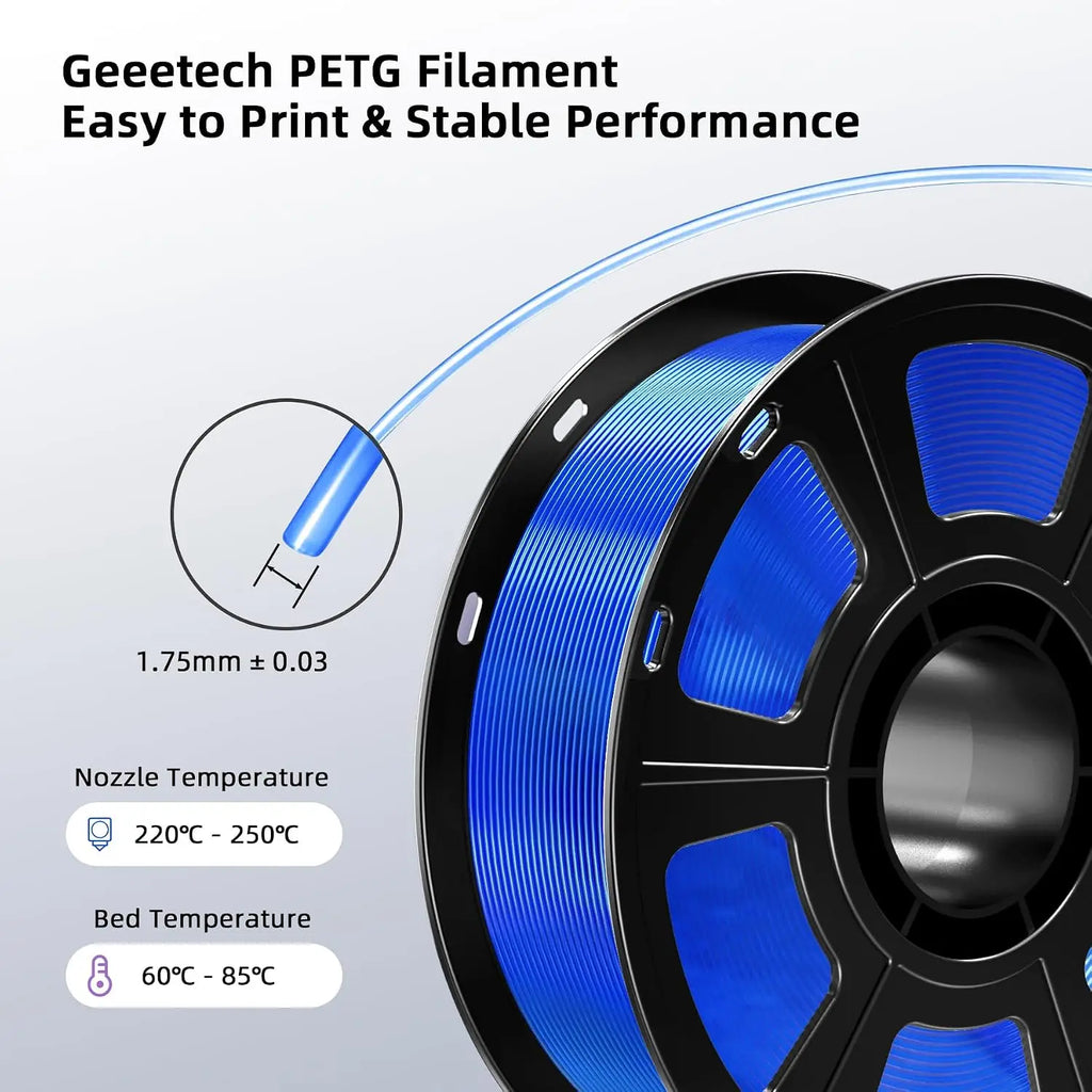 GEEETECH PETG Filament Transparent 1.75mm 1kg Multi-Color Strong Tough Light Transmitting Low Warp Clog-Free Vacuum Sealed for F