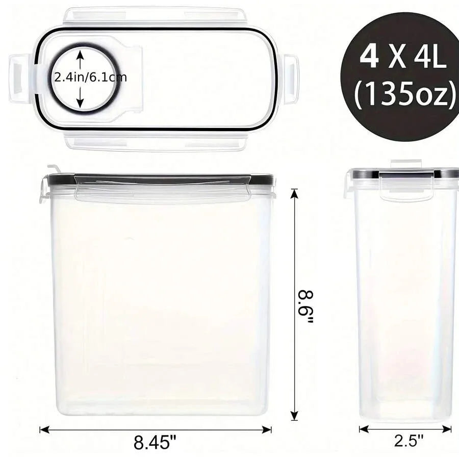 Airtight Food Storage Containers 4 Pack 4L Cereal Pantry Kitchen Canisters