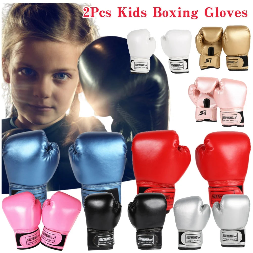 2PCS Kids Boxing Gloves Children Punch Training Sparring Kickboxing Fighting Fitness Mitts Hitting Hand Protector for Boys Girls