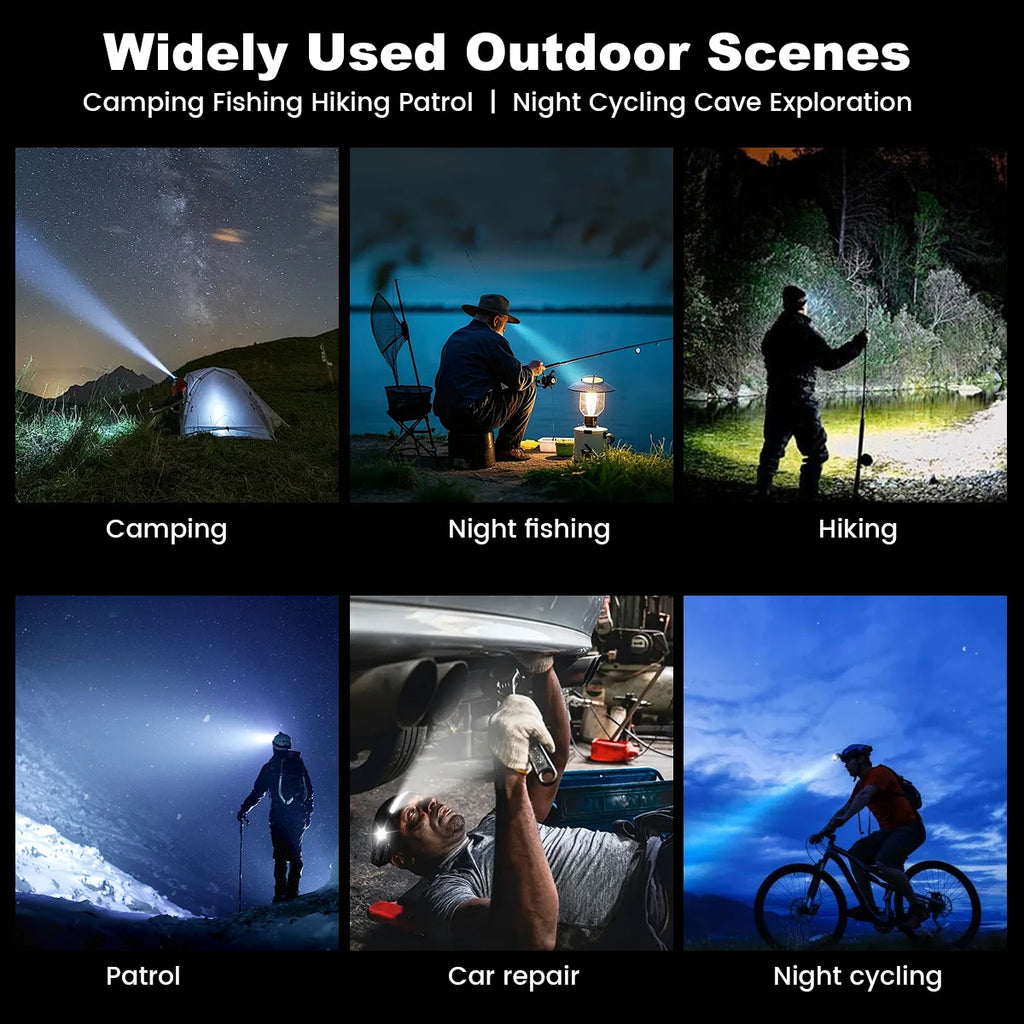 USB-C Rechargeable COB LED Head Torch with Motion Sensor & Zoom, Waterproof Headlamp for Fishing Camping Hunting Workshop, DE & UK Warehouse Fast Shipping