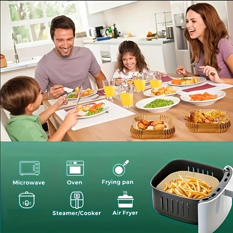 50/100 Sheets of Air Fryer baking Tray Paper - Non Stick, Disposable, Pre Cut baking Tray, Heat-Resistant, Suitable for Air Fryers, Ovens, Microwaves, Grills - Easy to Clean, Food Grade, Multifunctional Kitchen, Household and