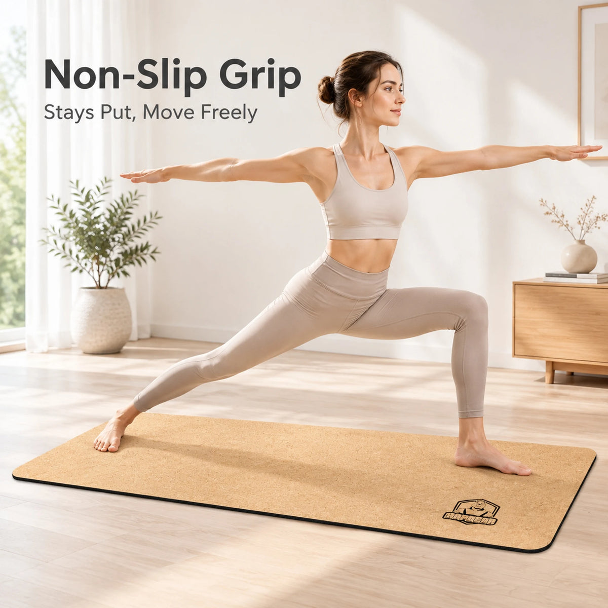 HAPBEAR Cork TPE Yoga Mat, 6mm Thick 183×92CM Non-Slip Sweat-Absorbing Exercise Mat, Home Fitness Pilates Gymnastics Mat with Carry Bag & Free 5Pcs Resistance Bands